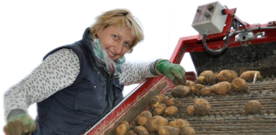 Béatrice Struchen mit Kartoffelsortiermaschine